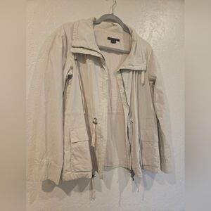 Theory Beige Lightweight Zip Jacket Drawstring Waist Pockets Long Sleeve Size S.